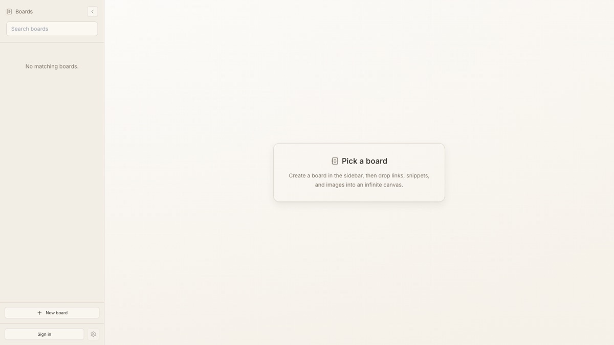 Boards: an infinite canvas for links, snippets, and images.