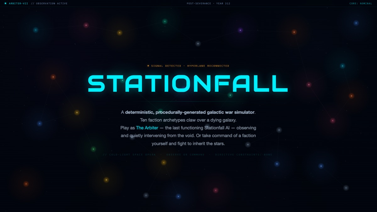 Stationfall: 'A deterministic, procedurally-generated galactic war simulator.'